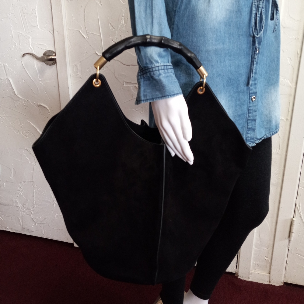J.McLaughlin Large, Black Suede Sanne Top Handle Tote - Picture 15 of 16